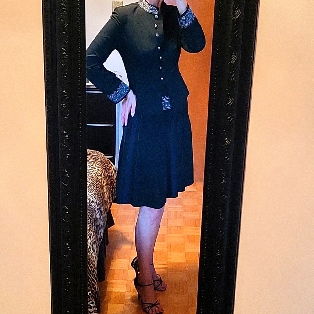 Bianca Nygard Military Inspired Black & Silver Suit, Blazer & Skirt, 6